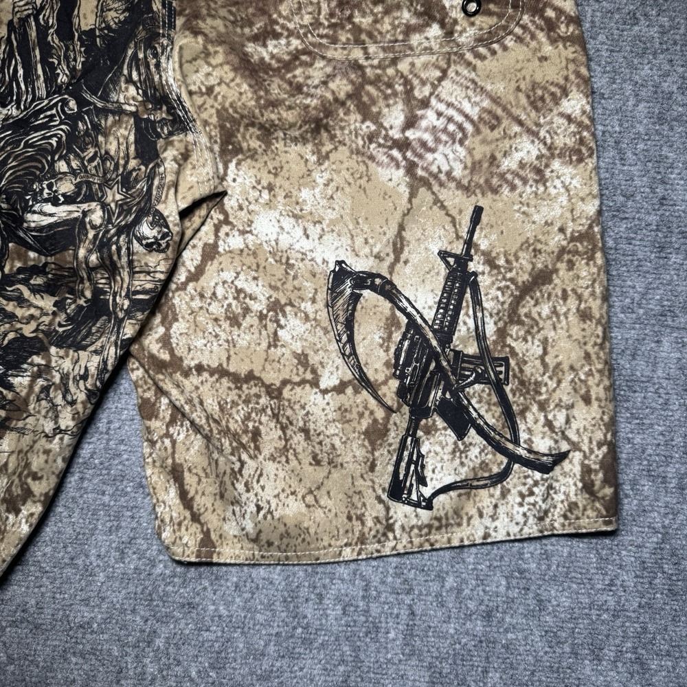 Apprime Appreme Board Shorts Tan Death to the Wicked Horsemen Gun Graphic Medium - Picture 6 of 16